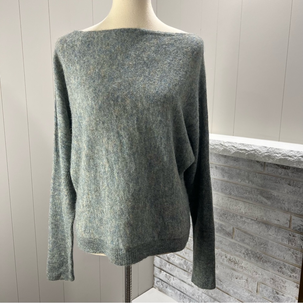 Peruvian Connection Baby Alpaca Blend Boatneck Marled Sage Green Sweater M